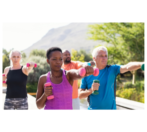Four older adults exercising