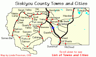 Map of Siskiyou County Communities