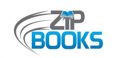 Zip Books Logo - ZIP at the top all in grey with a swoosh indicating speed and BOOKS at the bottom in a dark blue
