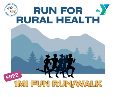 Run for Rural Health; silhouette of 5 people running; free 1mi fun run/walk