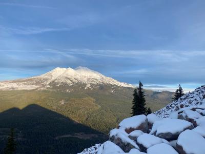 Mount Shasta as seen from a snowy Black Butte