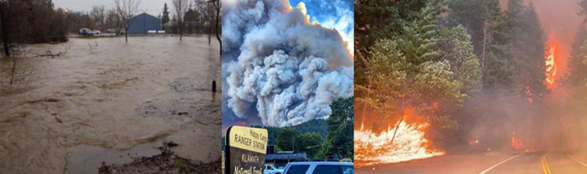 Emergency Photo Collage with Fire and Flood